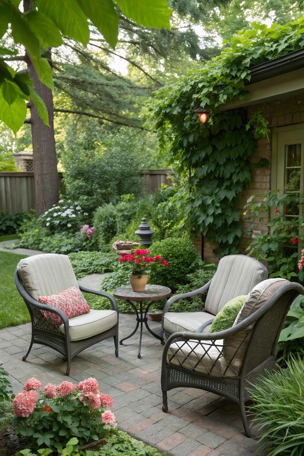 Comfort and style meet in this inviting garden seating area.