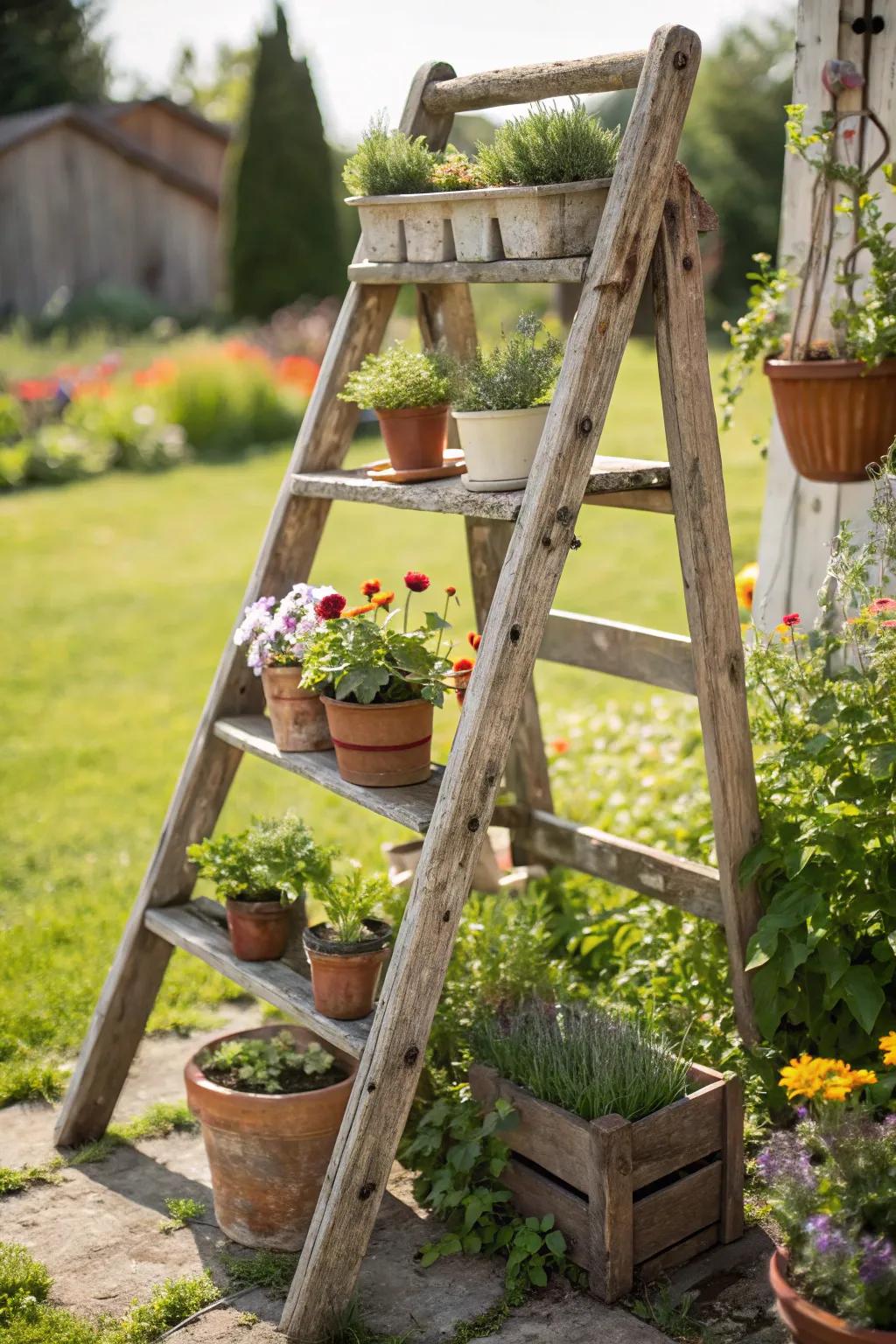 Charming and functional ladder shelves.