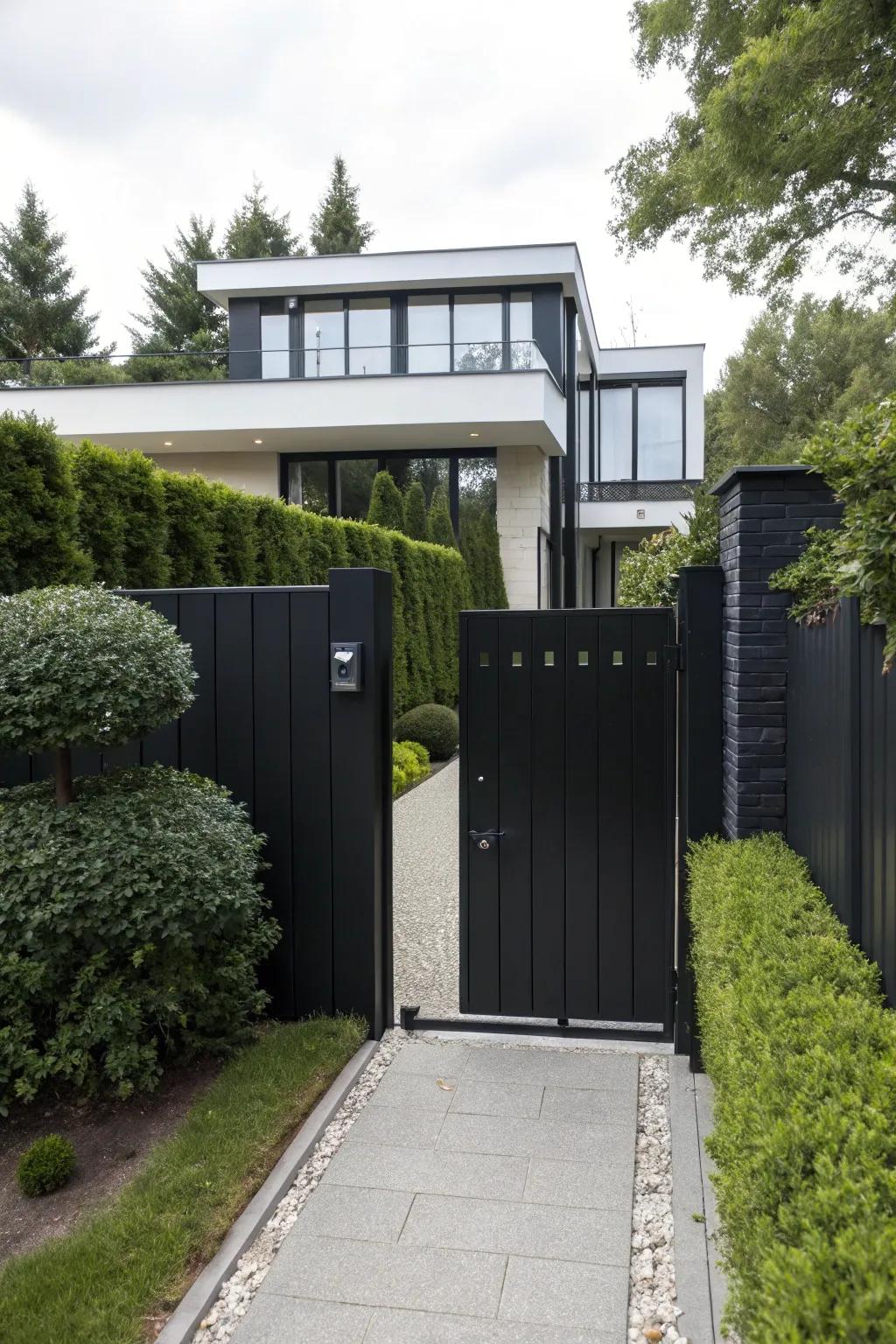 A striking black gate that makes a bold statement.