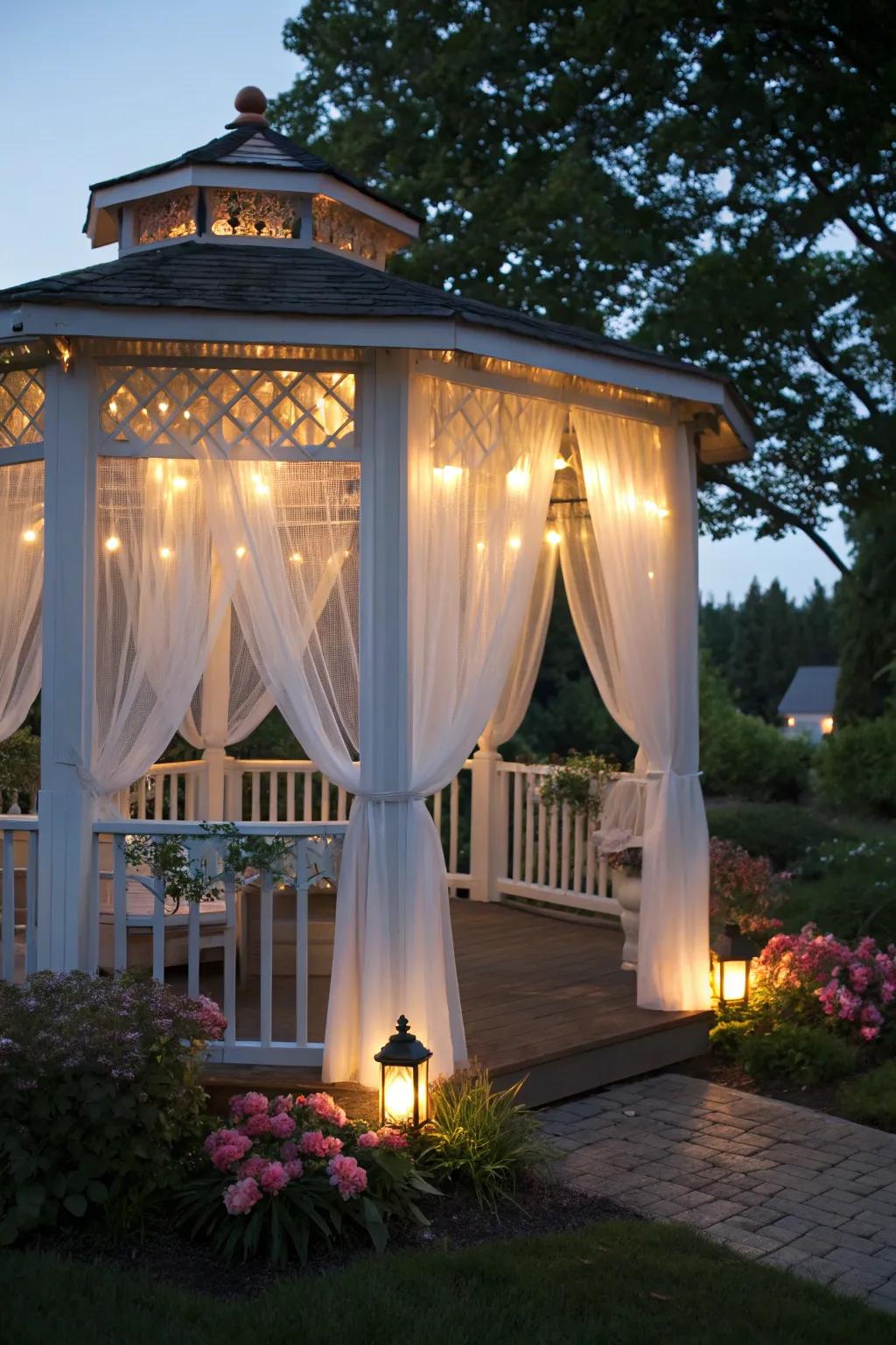 Sheer curtains offer a delicate and romantic touch.