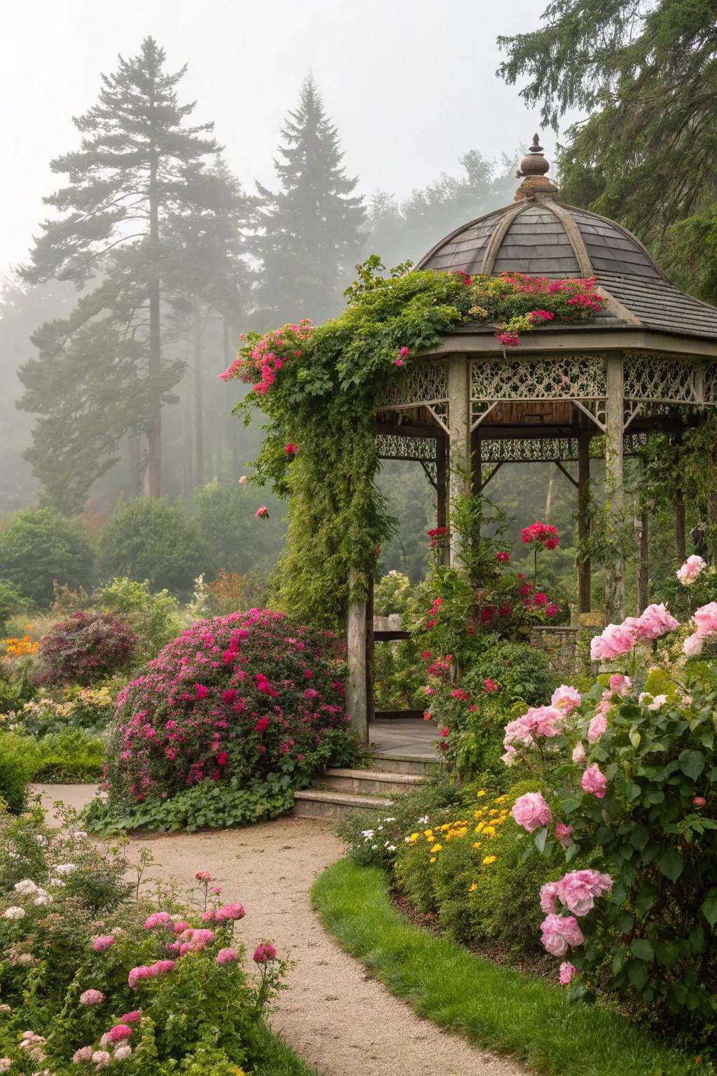 Enhance your gazebo with a colorful floral backdrop.