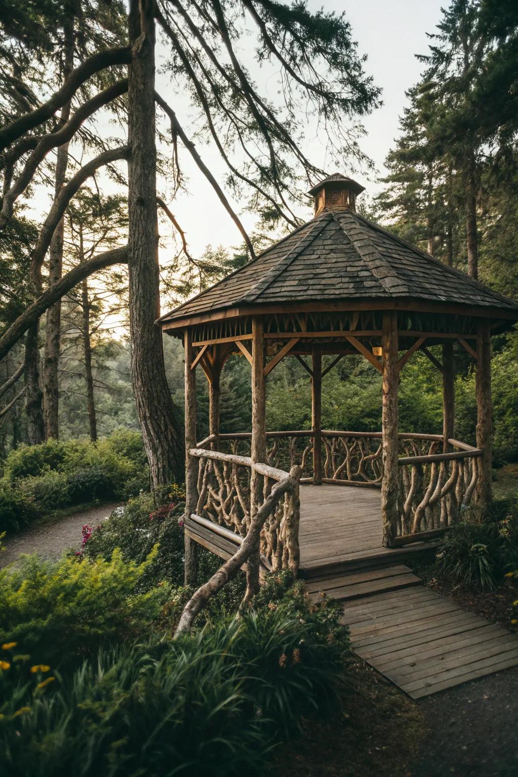 Bring nature to your gazebo with rustic branch railings.