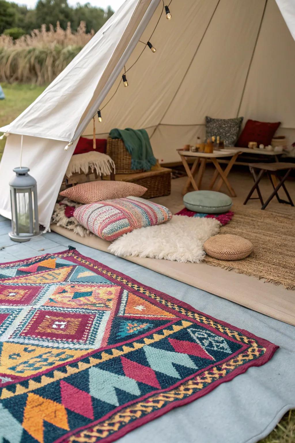 Add warmth and style with an outdoor rug.