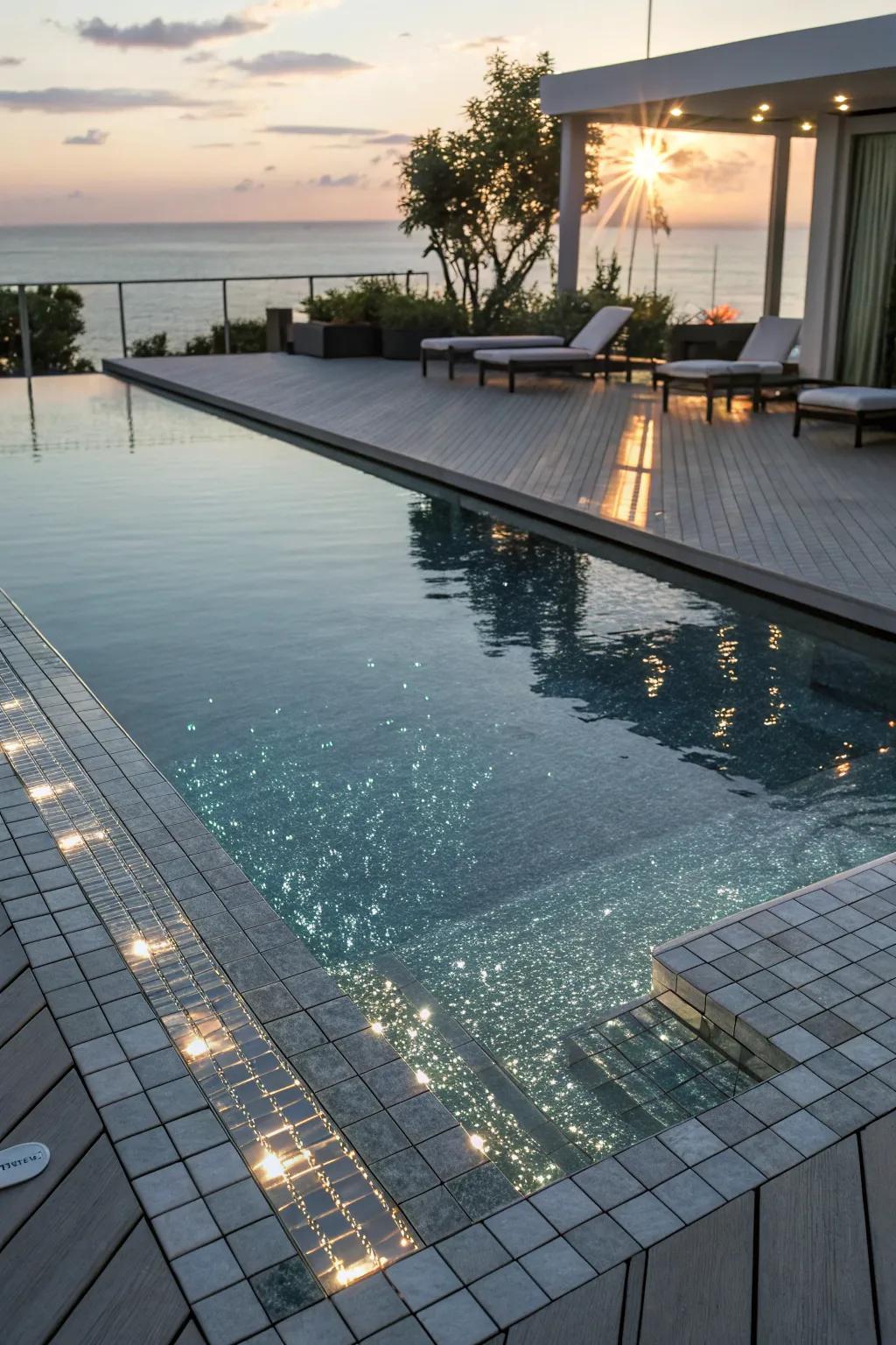 Reflective glass tiles add a magical shimmer to your pool.