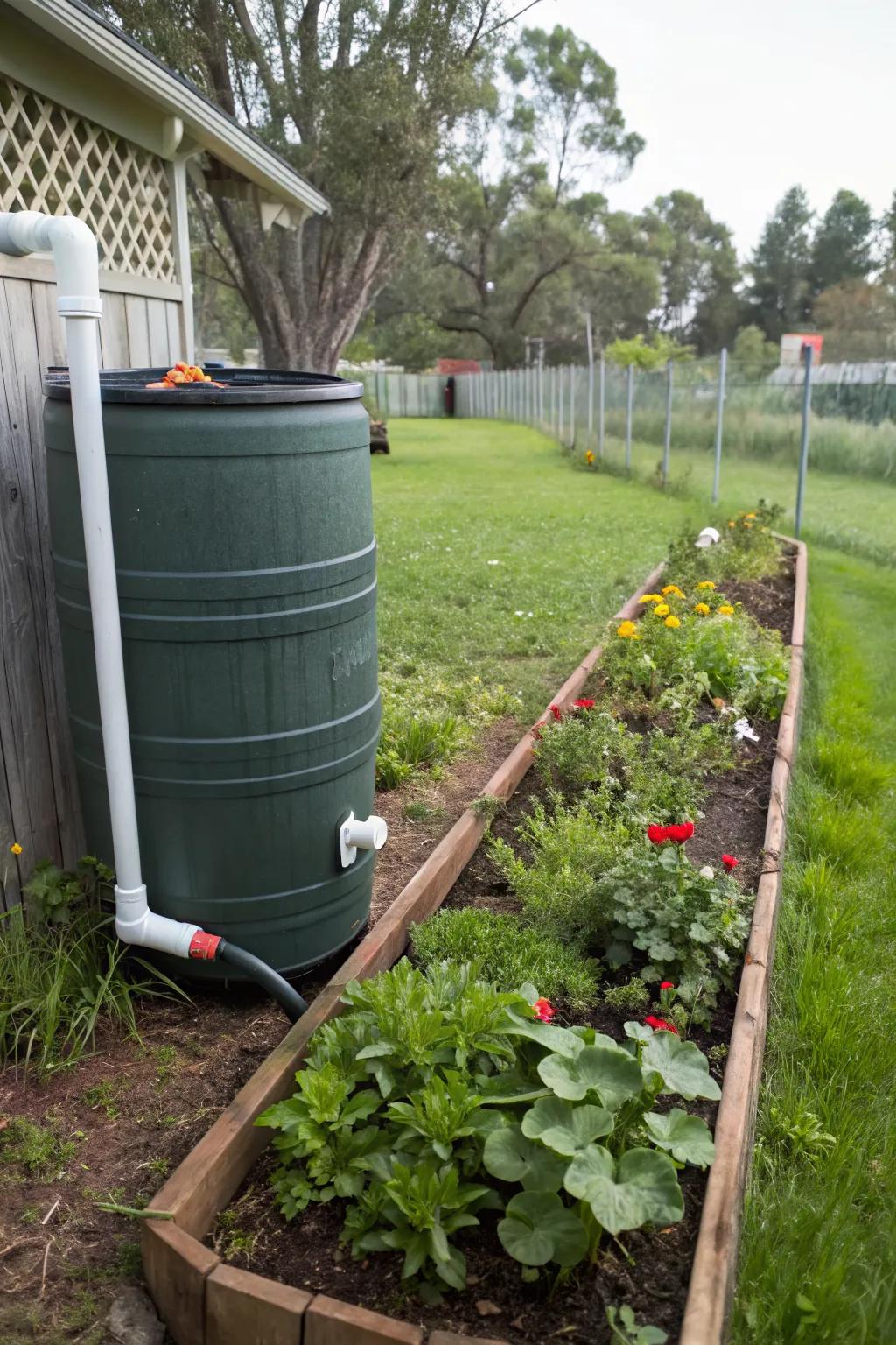 A clever DIY rain barrel project using a trash can
