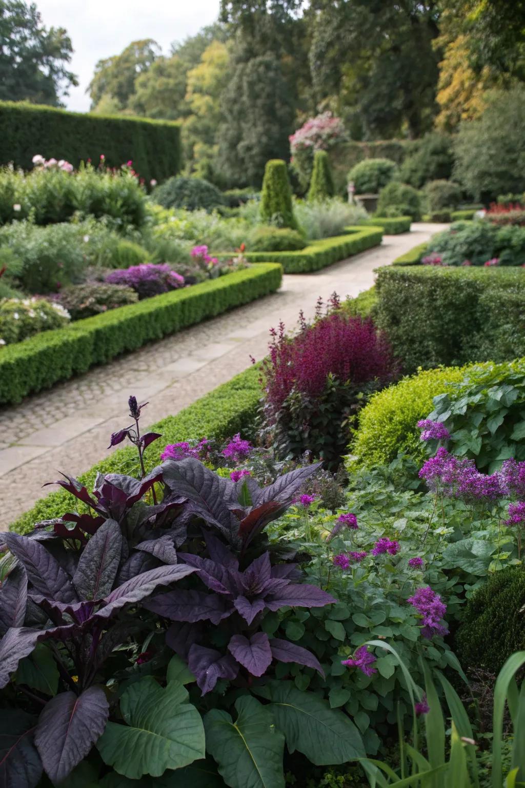 Deep-colored foliage creates a rich atmosphere.