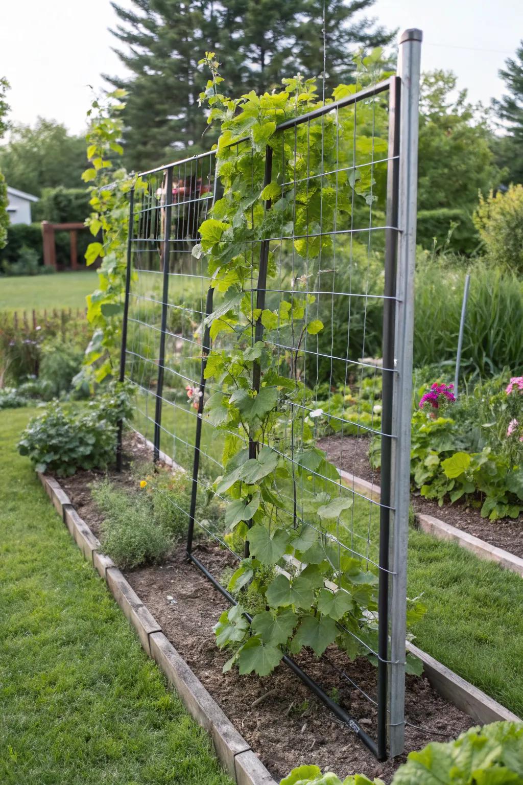 A practical and budget-friendly cattle panel trellis for grape vines.