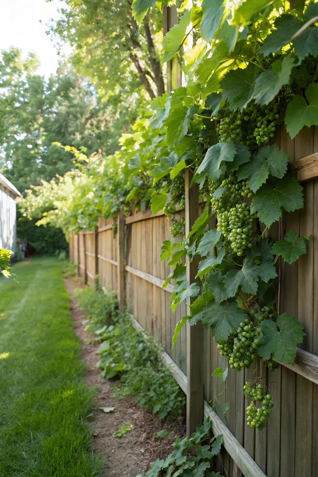 Vertical grapevines offer a space-saving and picturesque solution.