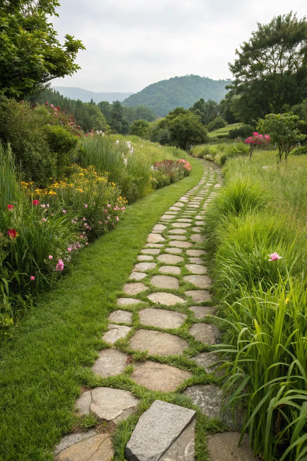 A bordered grass walkway offering elegance and structure.