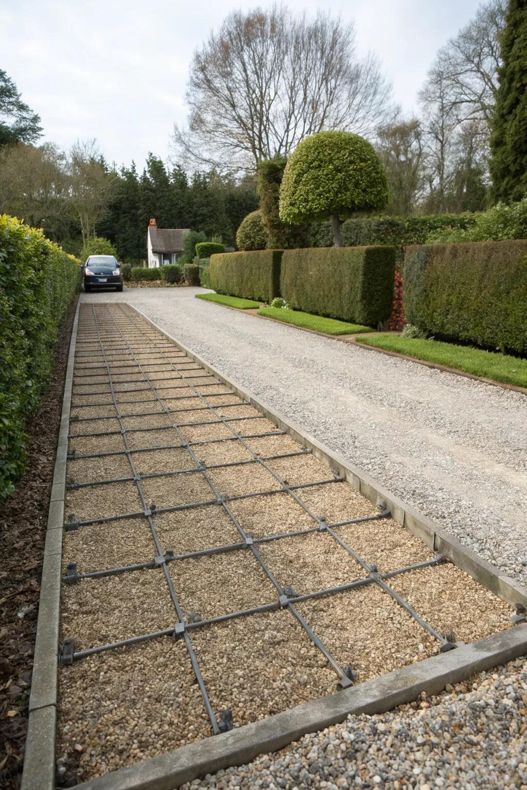 Stabilization grids ensure a neat and durable driveway surface.