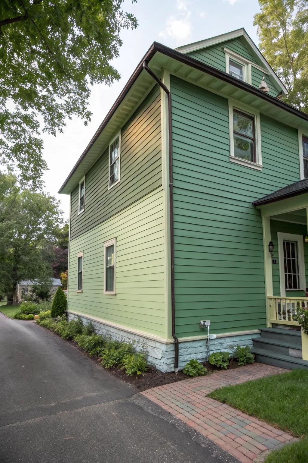 Two-tone green exteriors add depth and interest to your home's facade.