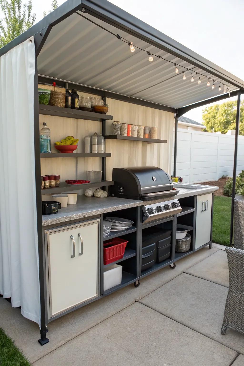 Keep essentials close with integrated shelving.