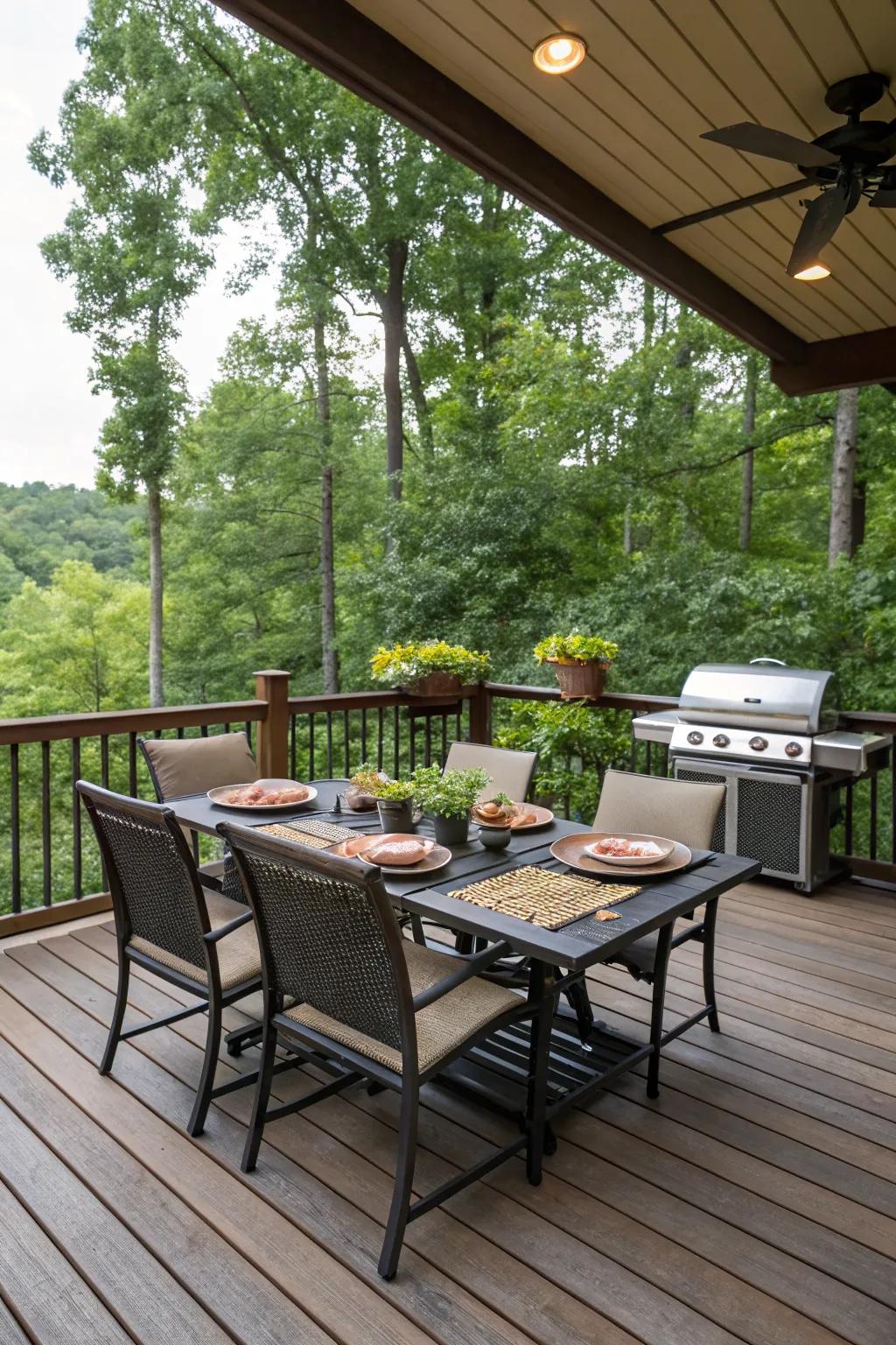 A perfect spot for dining and socializing right next to the grill.