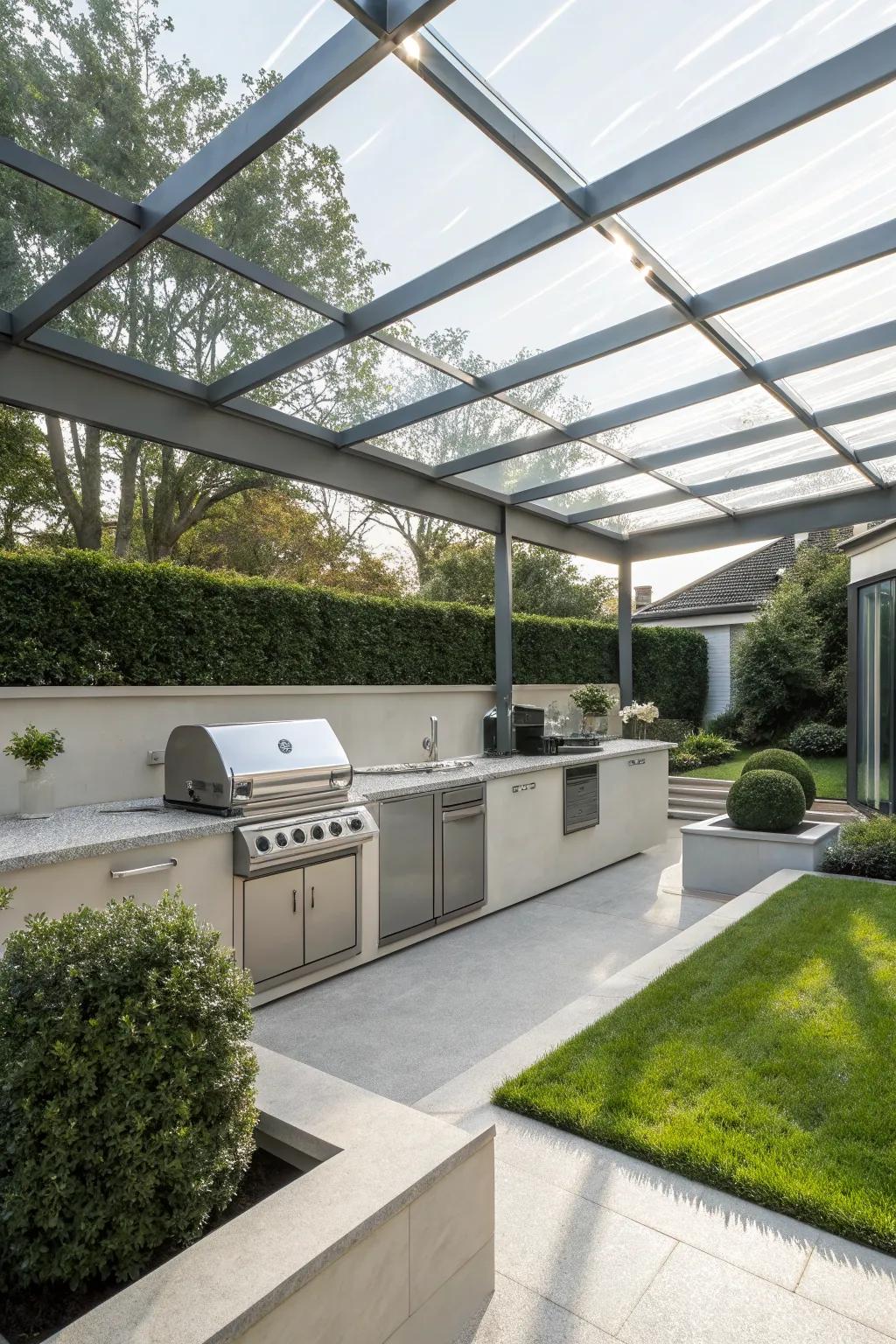 A glass roof offers both protection and an abundance of natural light.