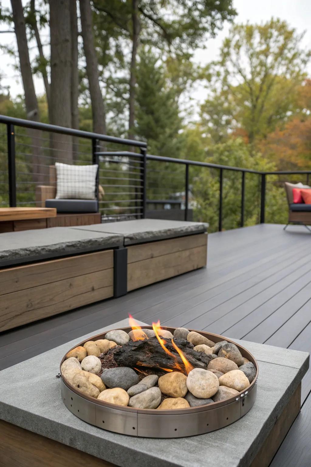 Mixed materials bring a modern flair to the deck.
