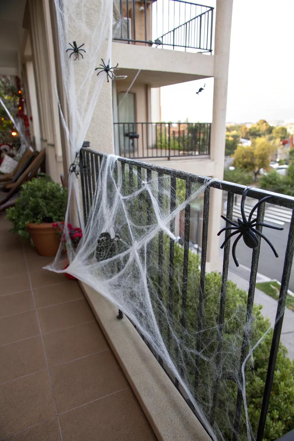 Create an eerie atmosphere with cobwebs and spiders.