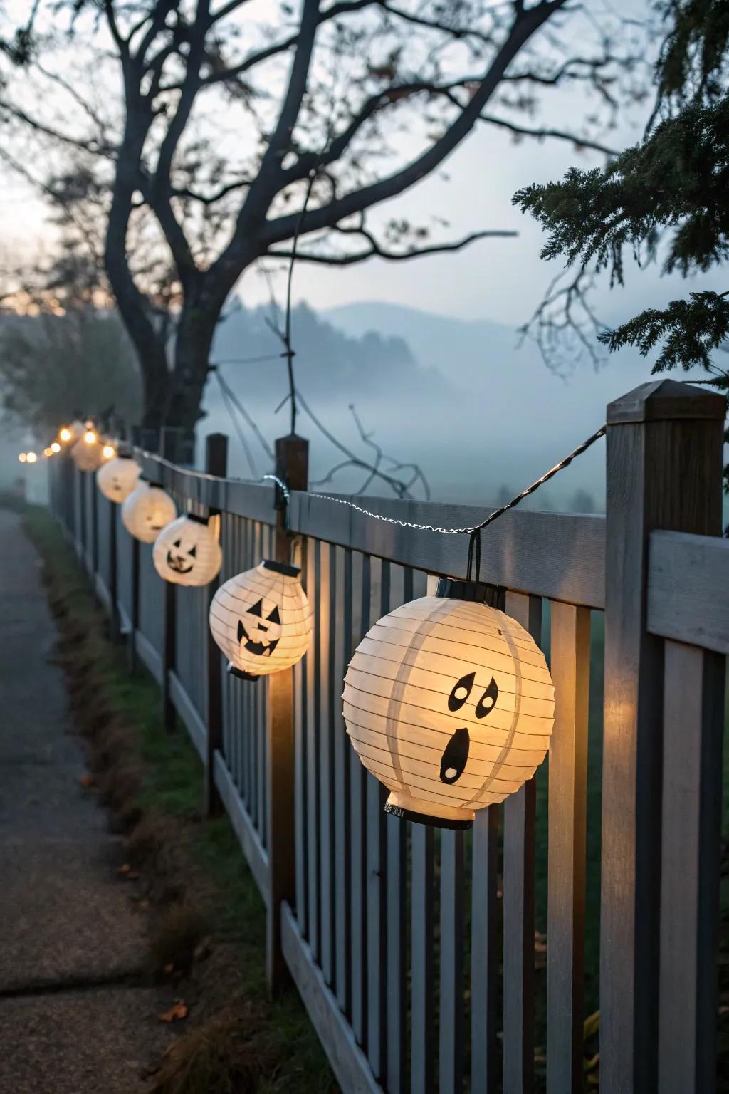 Ghostly lanterns add an enchanting glow to your Halloween setup.
