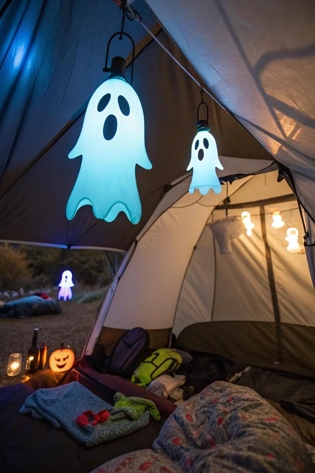 Glow-in-the-dark decorations bring your tent to life at night.