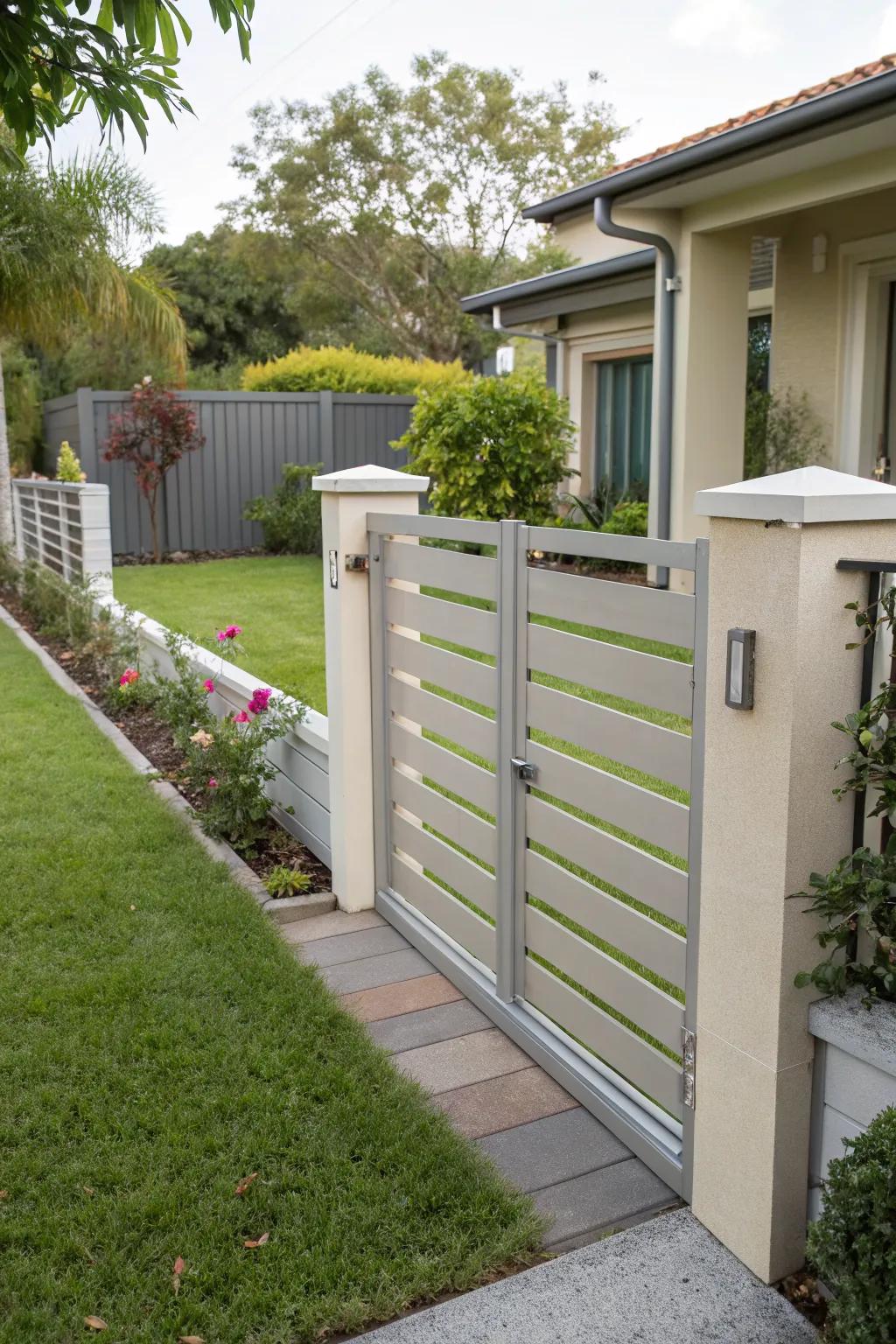 A sliding gate offers space-saving elegance.