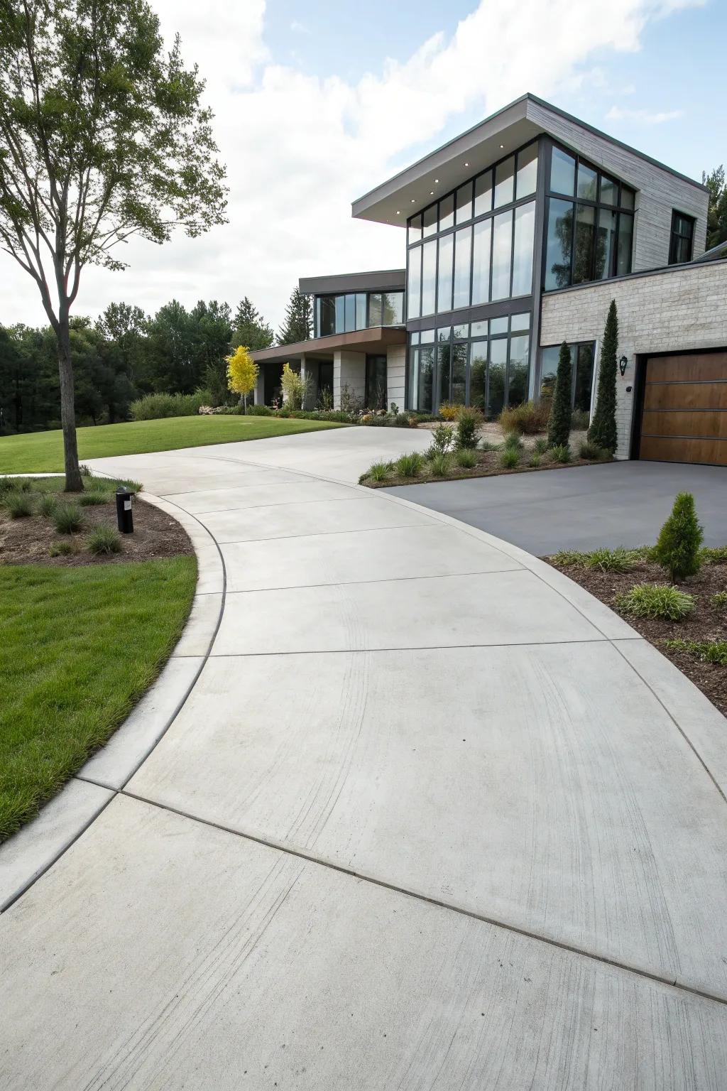 Sleek and modern concrete horseshoe driveway.