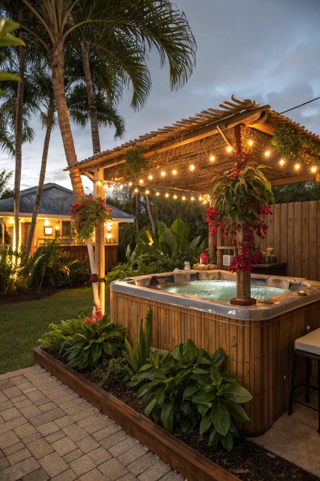 A tiki bar adds a festive and tropical vibe to your hot tub area.