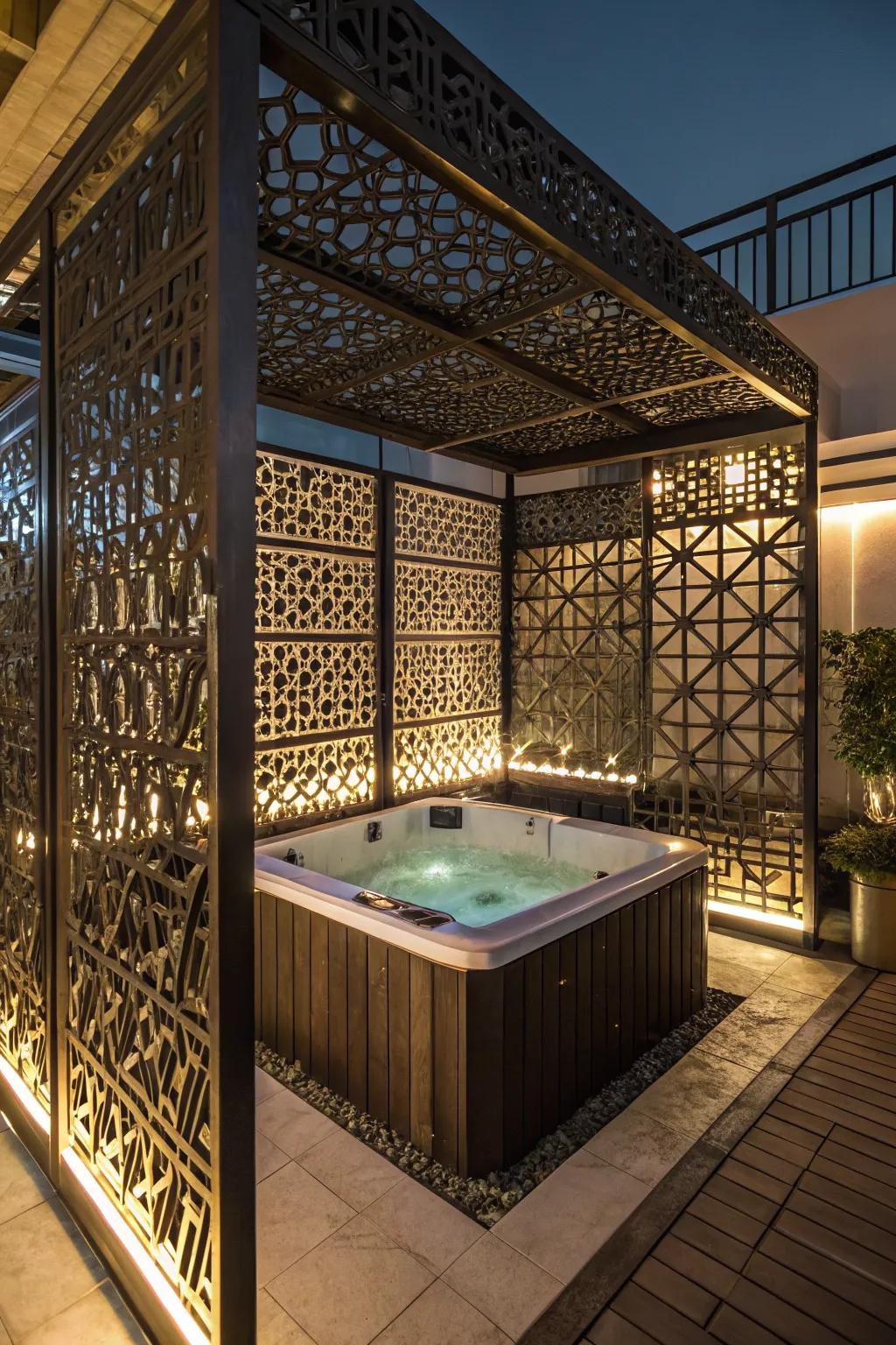 Decorative panels bring style and privacy to your hot tub setup.