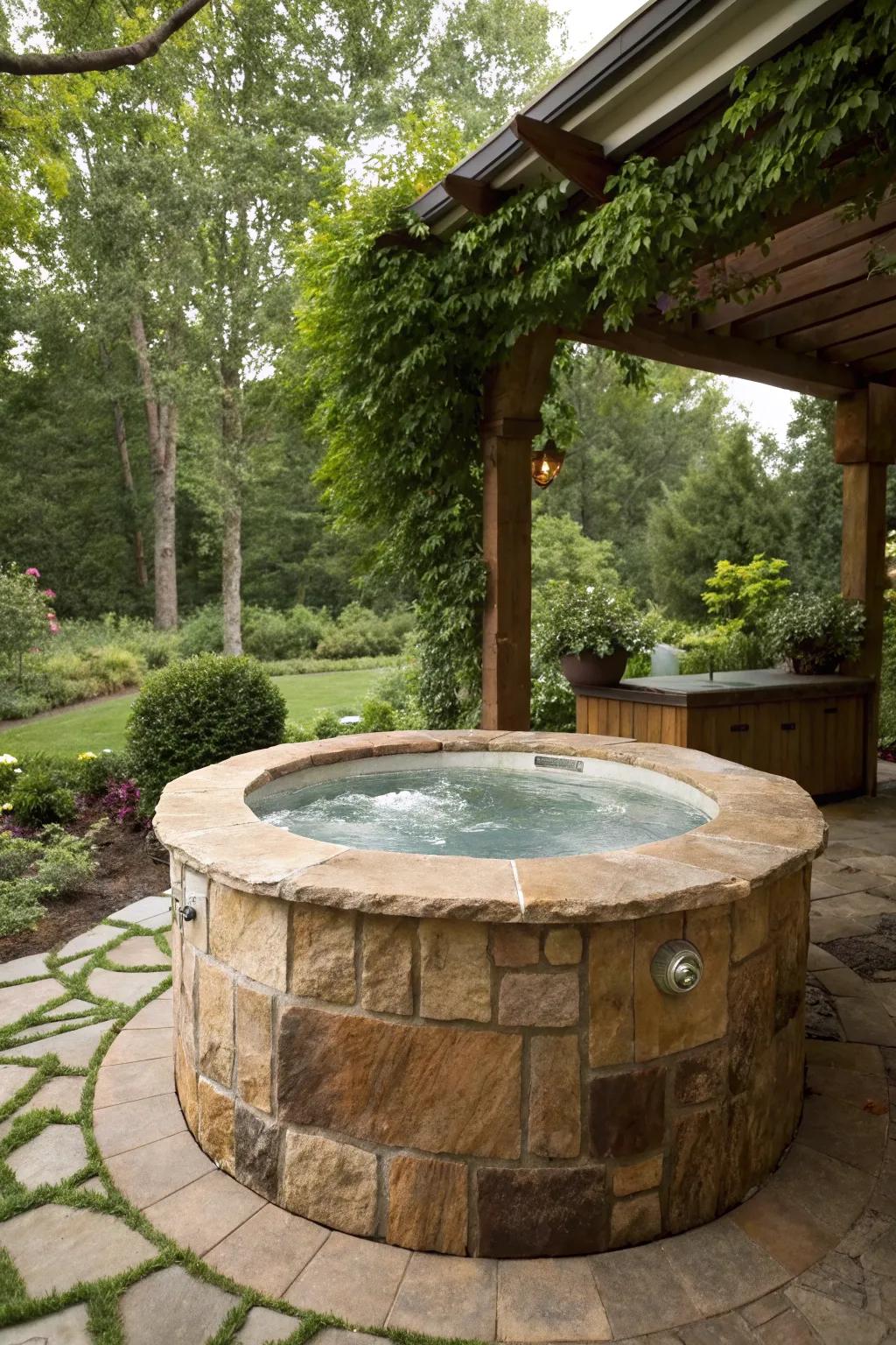 Natural stone adds a sophisticated touch to your hot tub area.