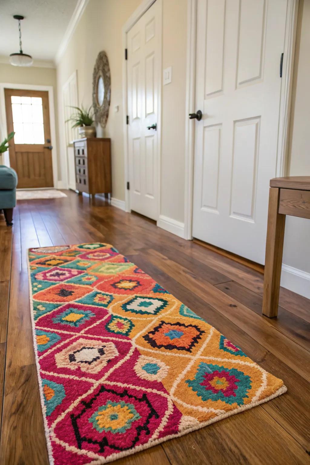 A colorful rug adds warmth and style to this entryway.