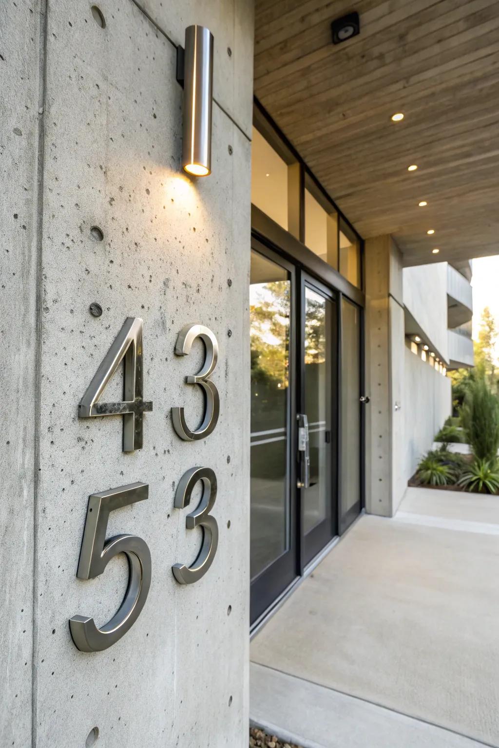 Metal accents bring a modern edge to house numbers.