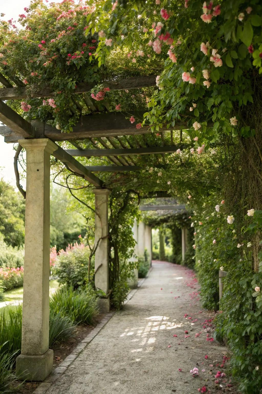 Climbing plants add natural beauty and fragrance.