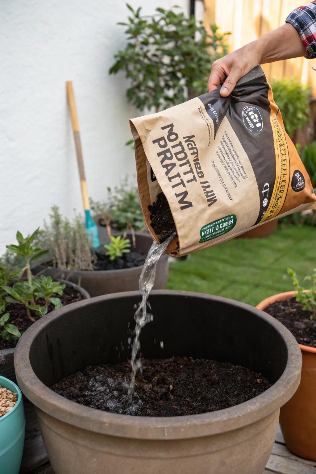 A quality potting mix is the foundation for healthy tomato plants.