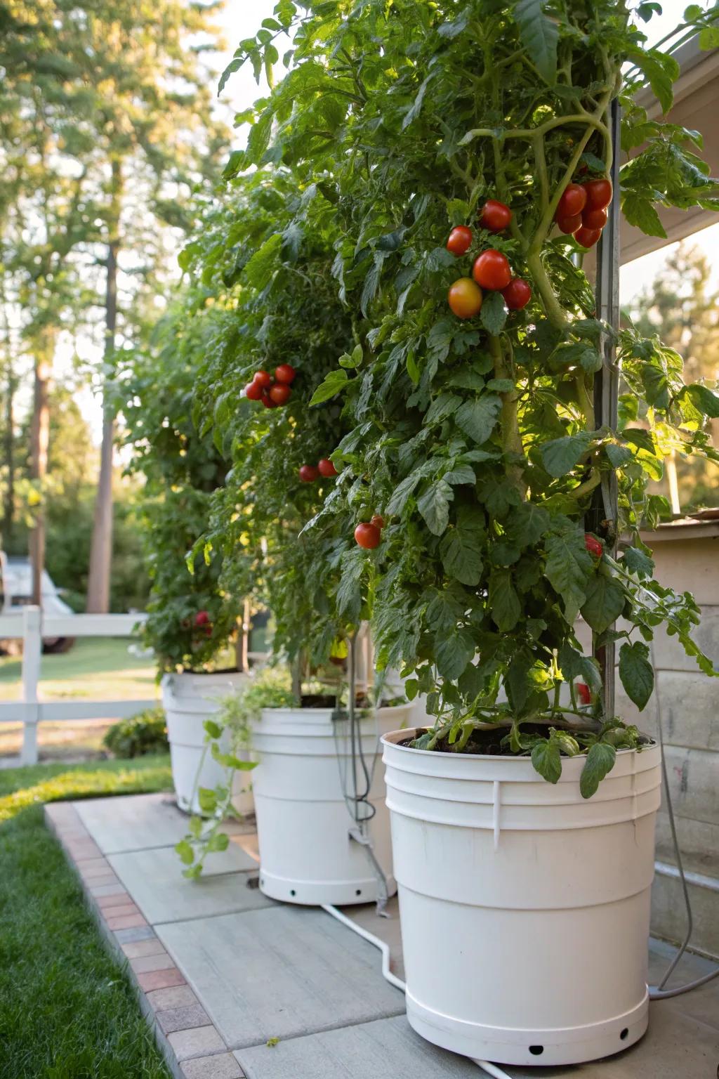 Buckets can be a simple solution for bigger plants in hydroponics.