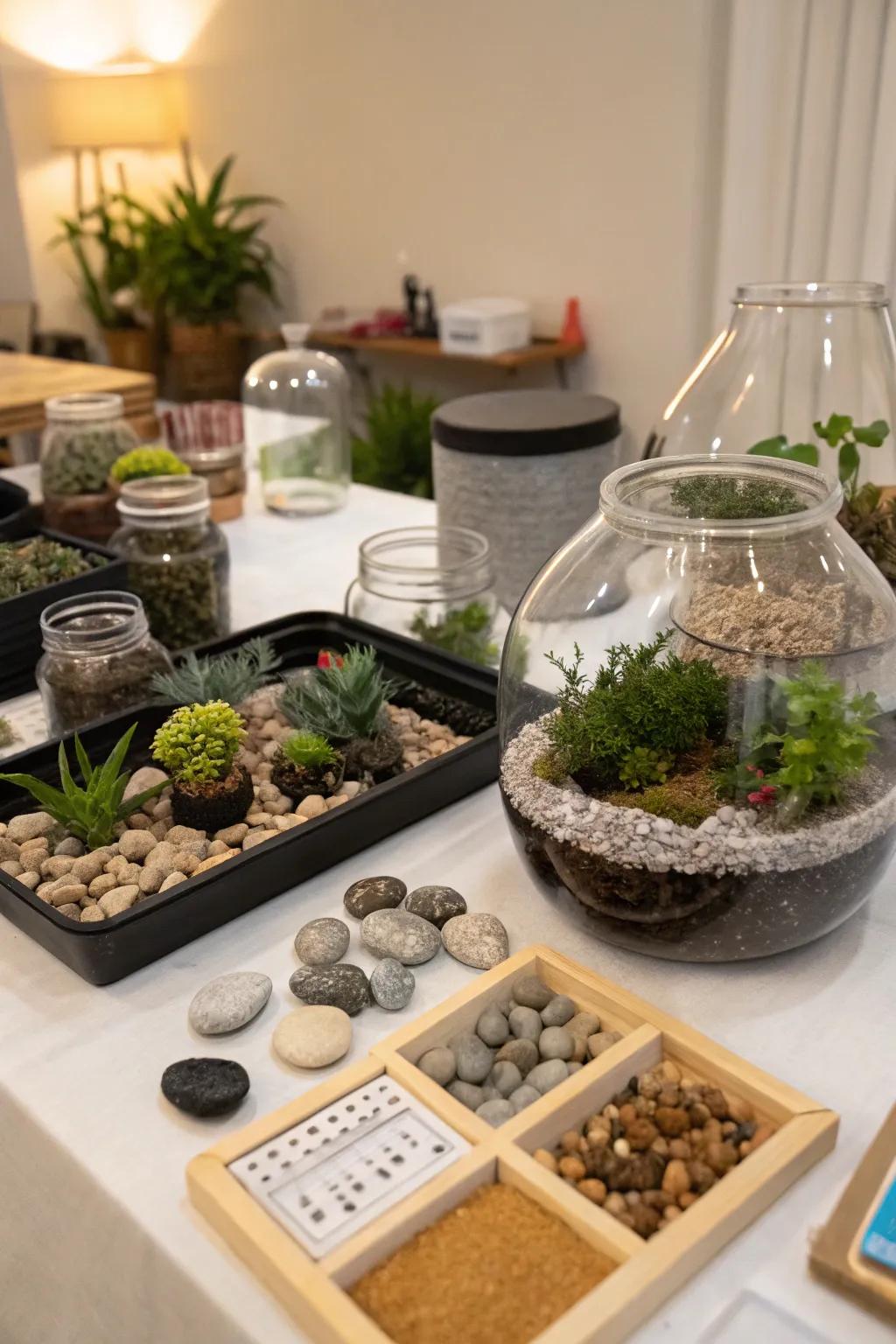 Guests can craft their own mini gardens at a terrarium station.