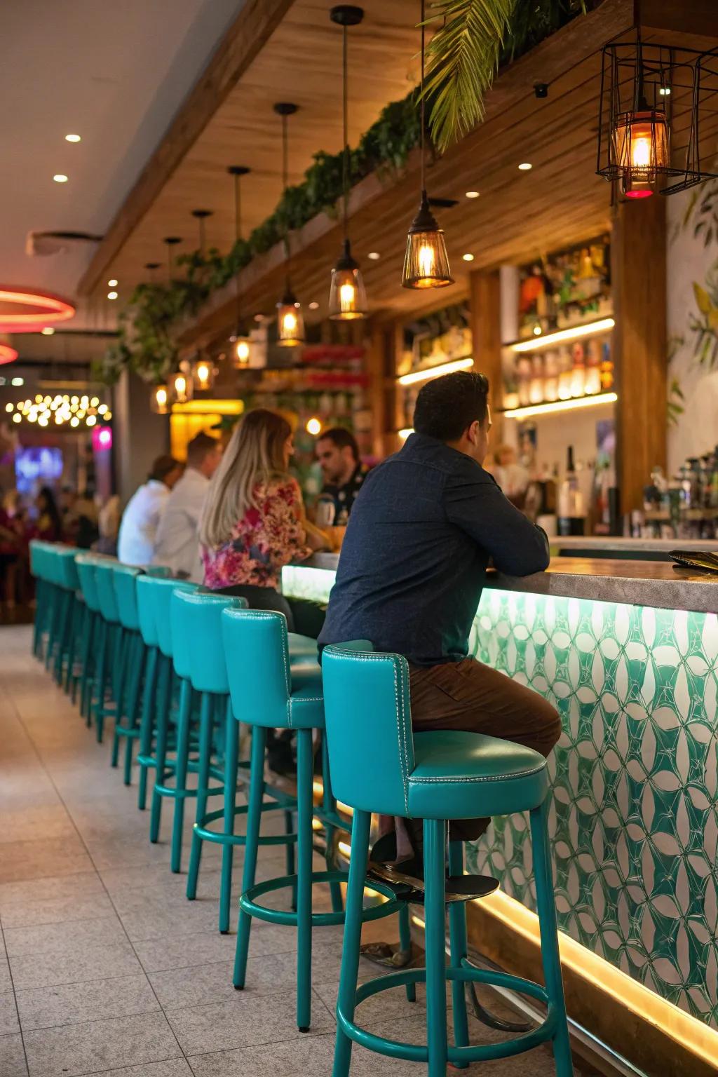 Colorful stools can add personality to your bar setup.