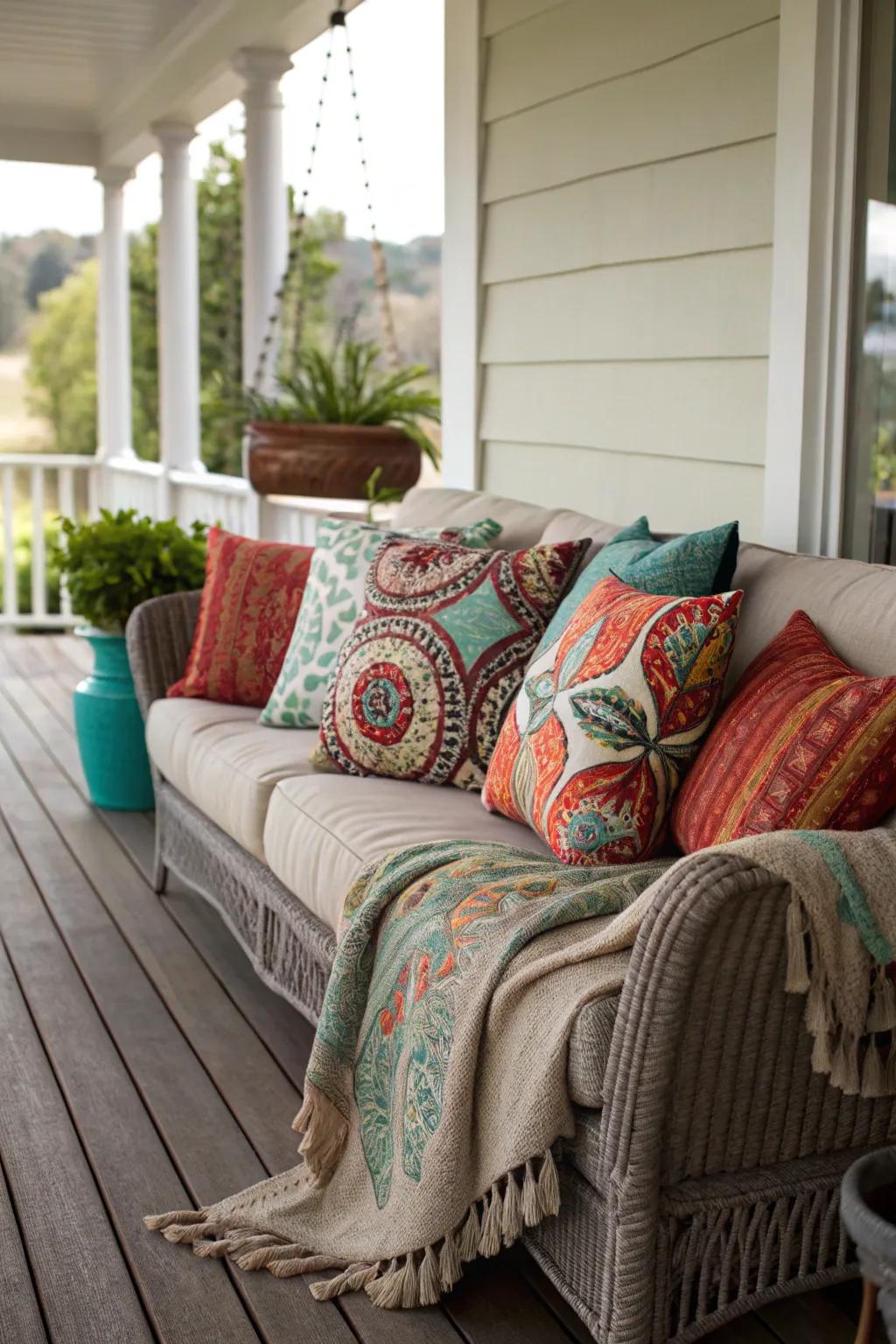 A sofa adorned with cushions offers ultimate comfort and style.