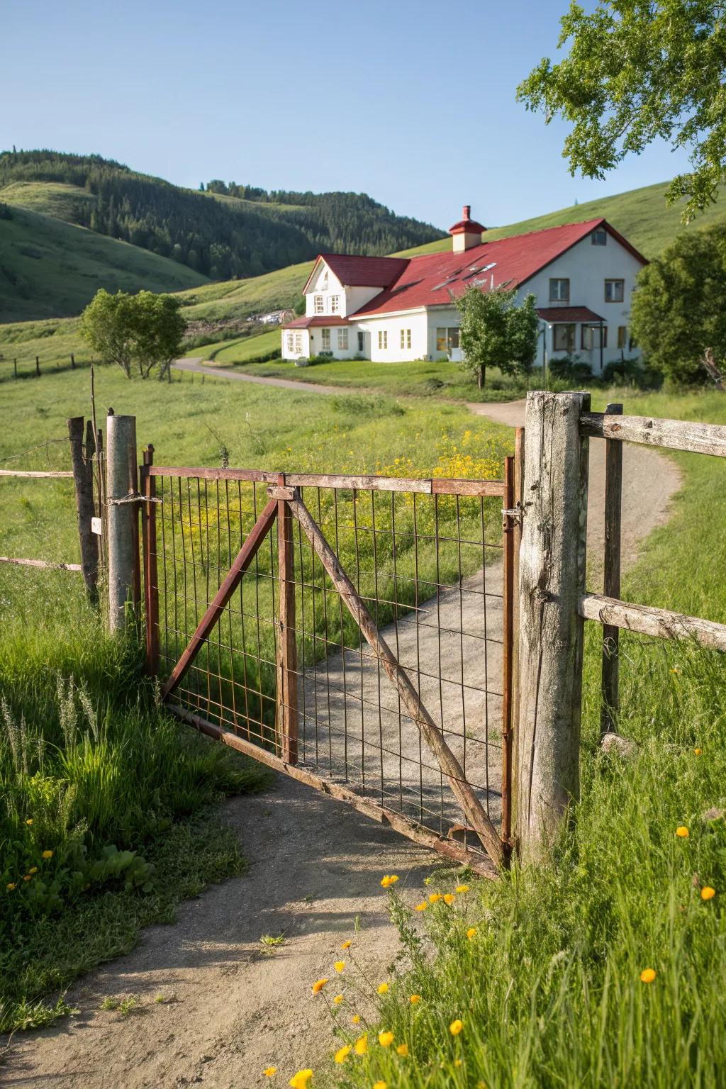 Rustic charm with a cattle panel gate.