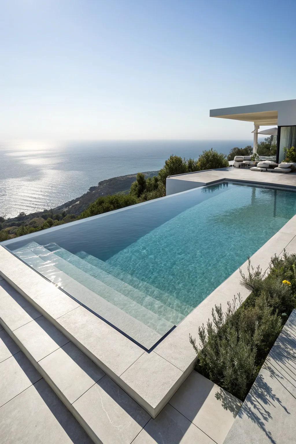 A modern infinity pool with a sleek, geometric design.