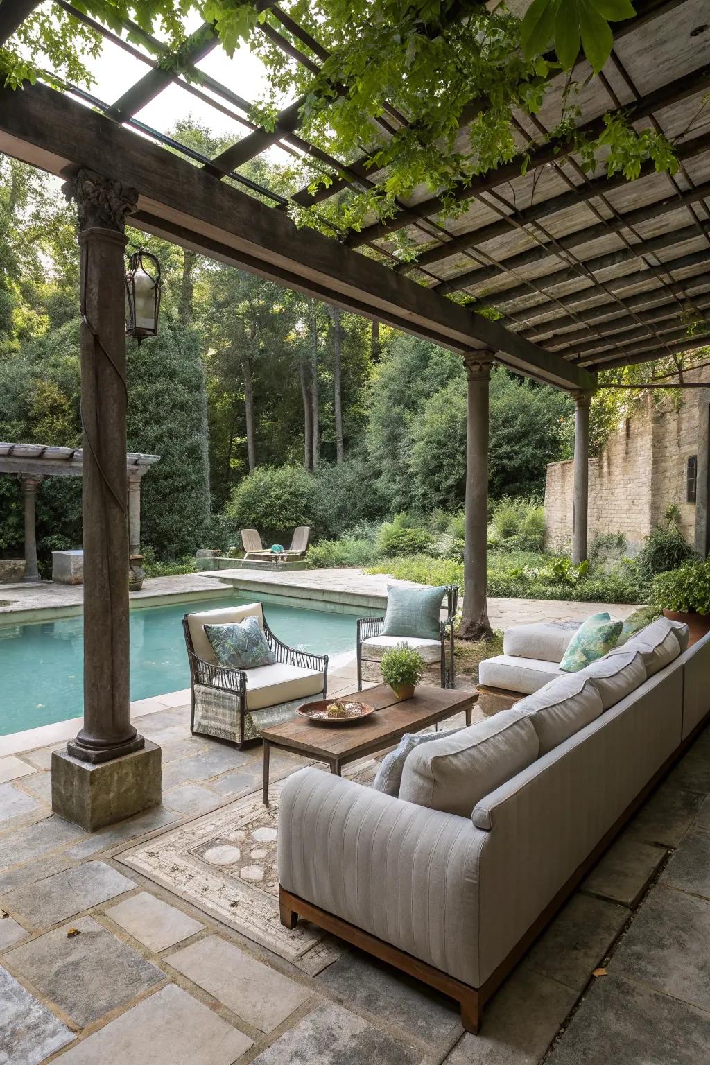 An inviting outdoor living room where a pool once was.