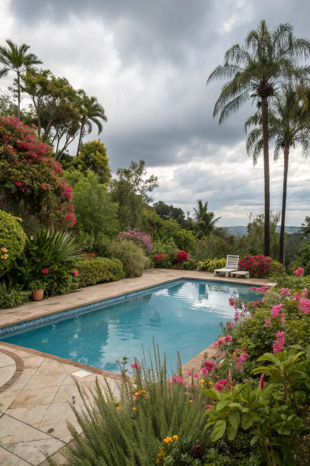 Lush plants and foliage bring color and life to your pool area.