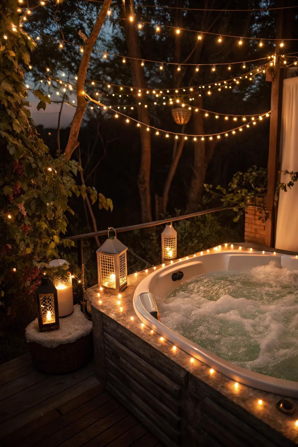 A jacuzzi glowing with ambient lighting for a magical evening experience