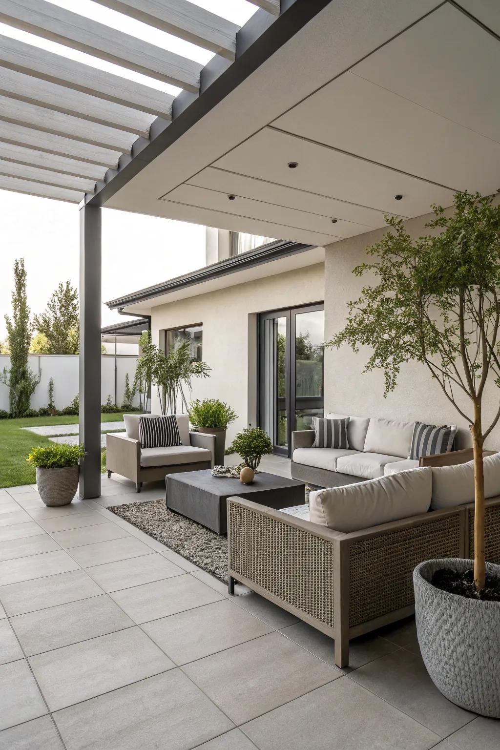 A stylish and calming modern minimalist patio design.
