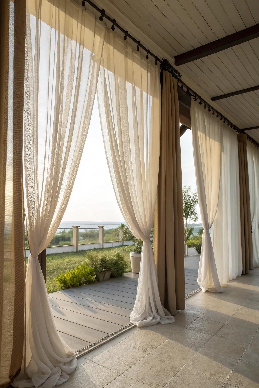 Create depth and interest with layered curtains.