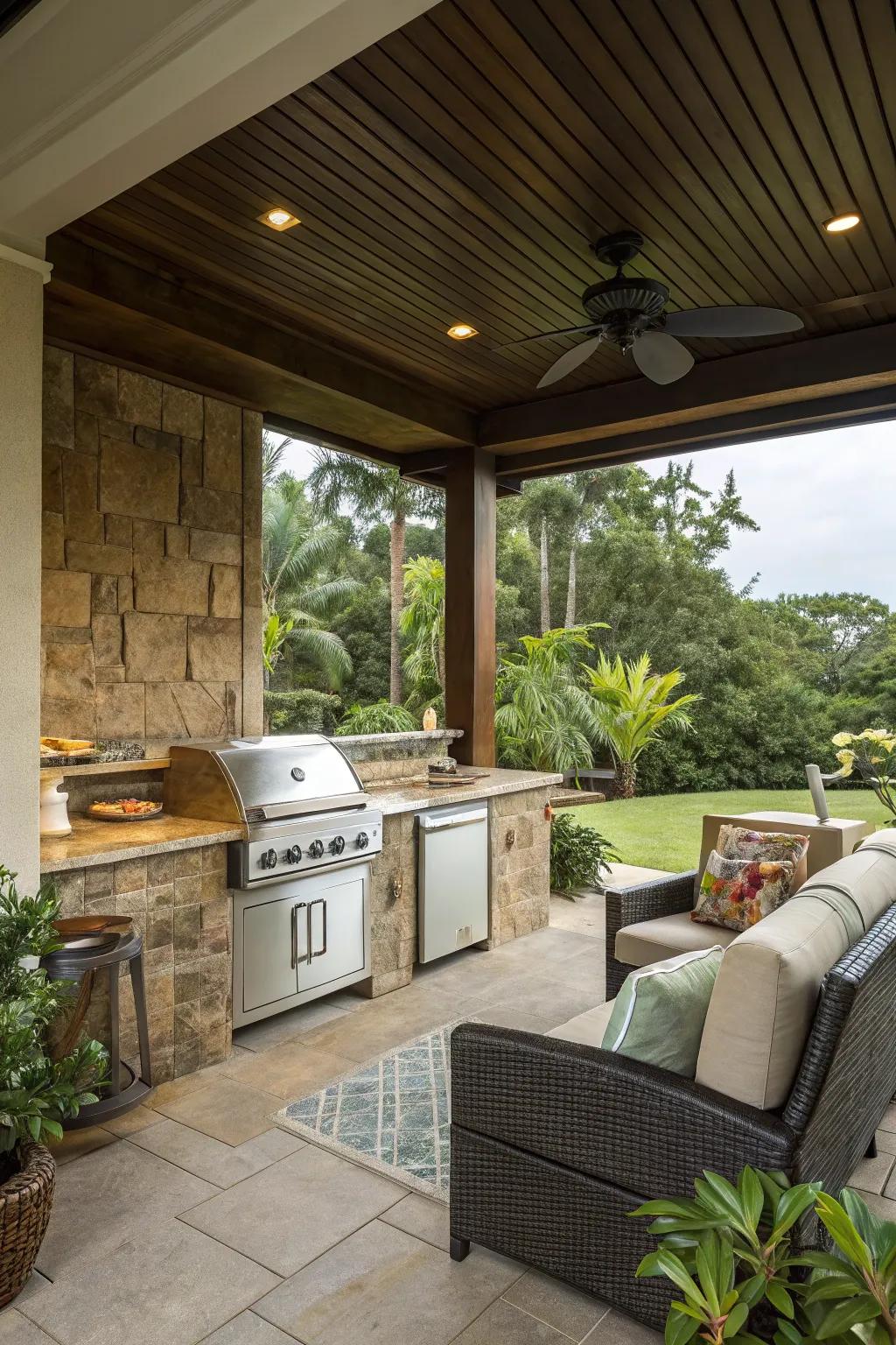 An outdoor kitchen makes entertaining a breeze.
