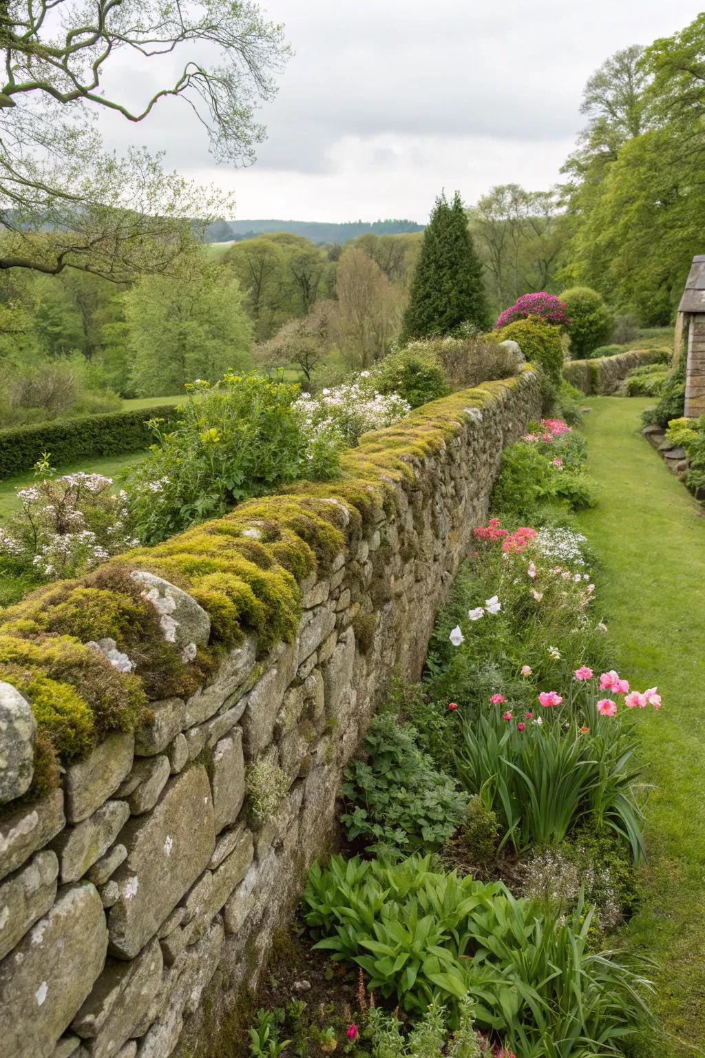 Stone walls add rustic charm and structure to your garden.
