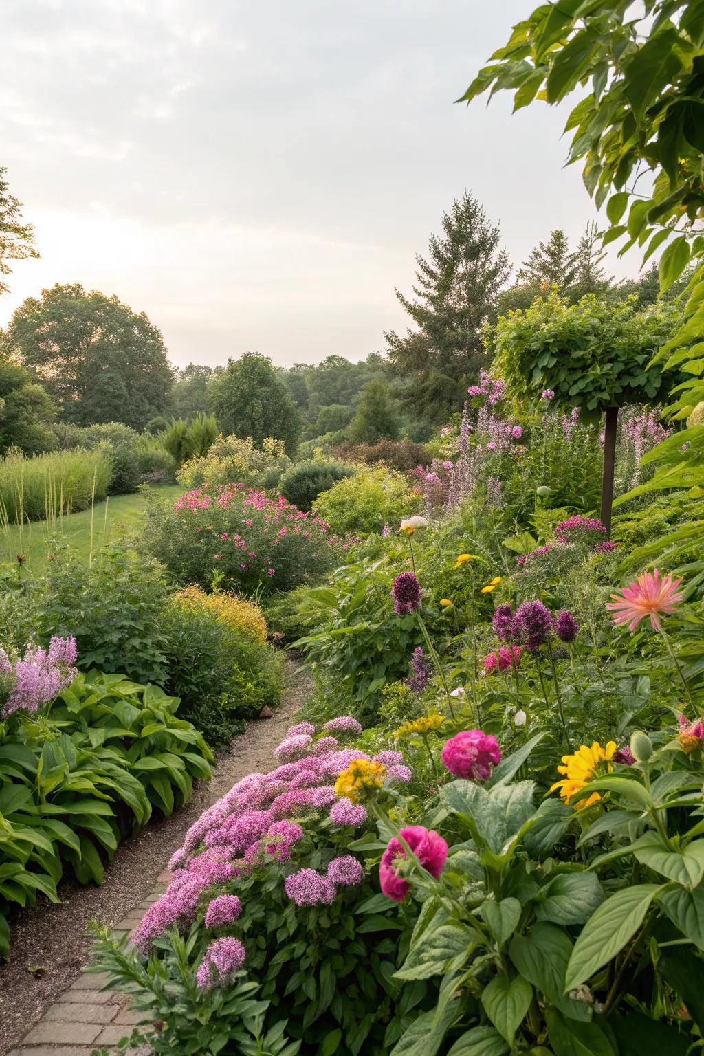A vibrant garden filled with diverse greenery and flowers.