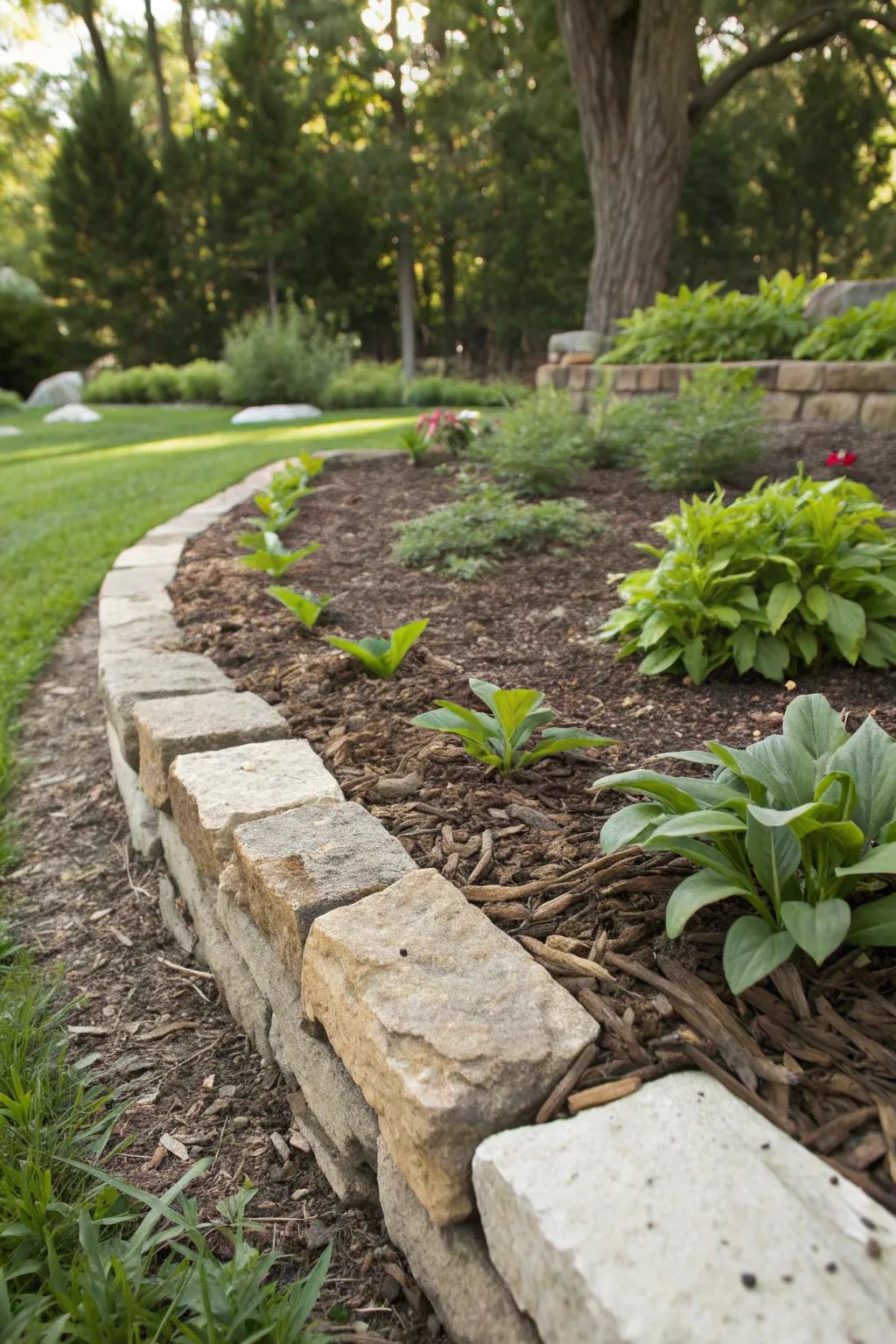 Stone and mulch contrast for a clean garden look.