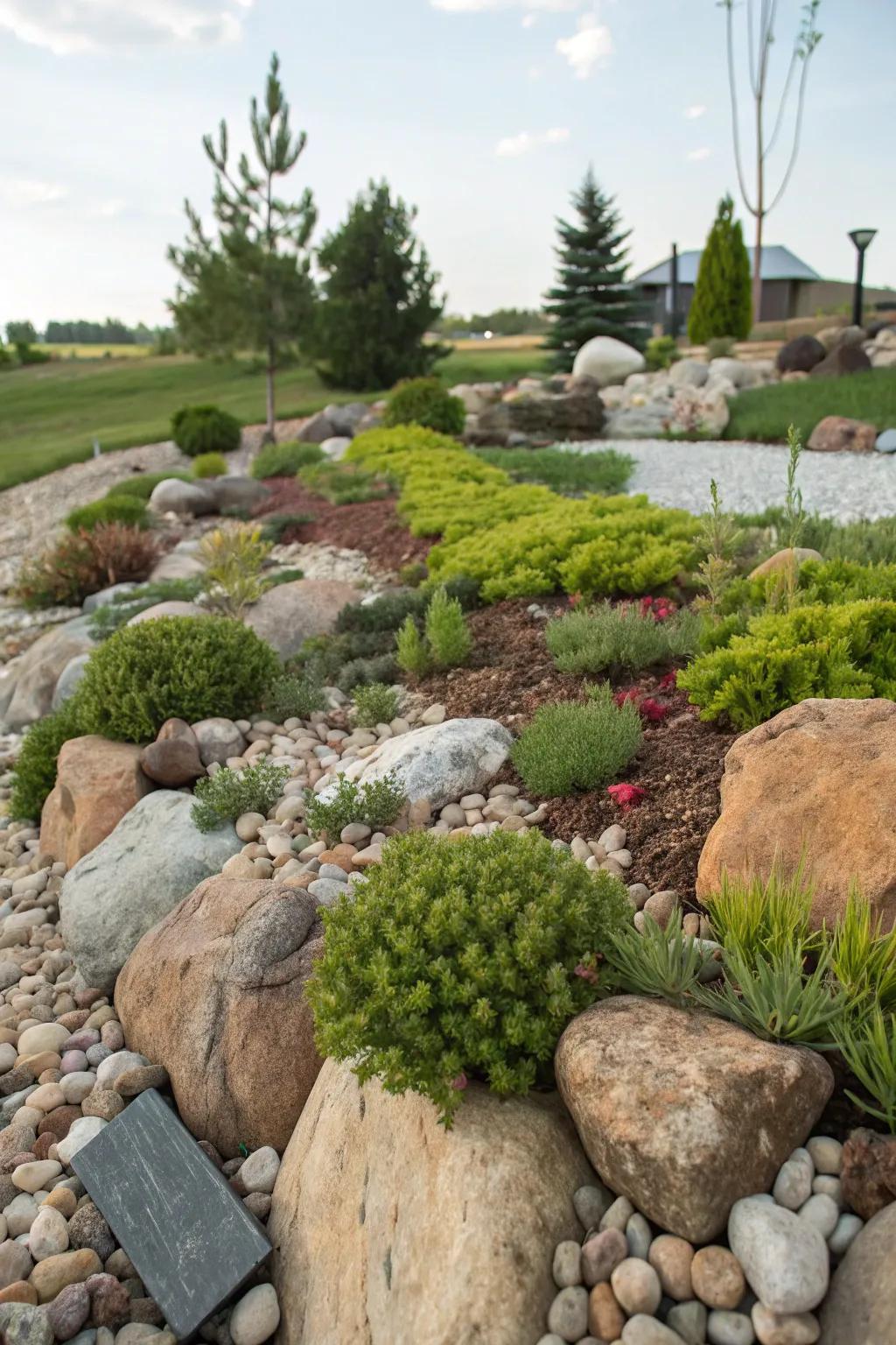 Rocks add natural charm to the garden.