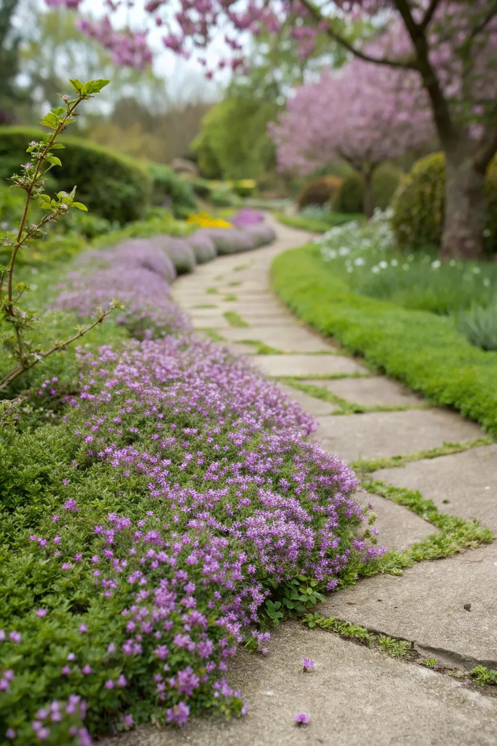 Creeping Thyme offers fragrance and beauty along pathways.
