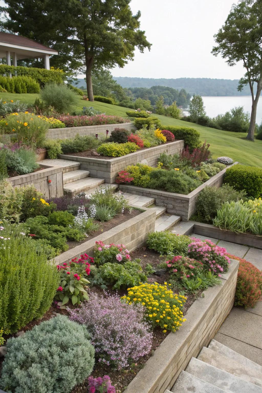 Layered plant beds add dimension and beauty to your garden.