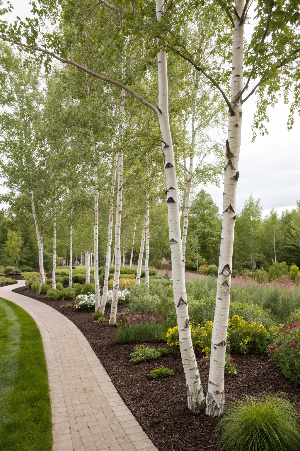 Mulch provides both aesthetic appeal and practical benefits to your birch tree landscaping.